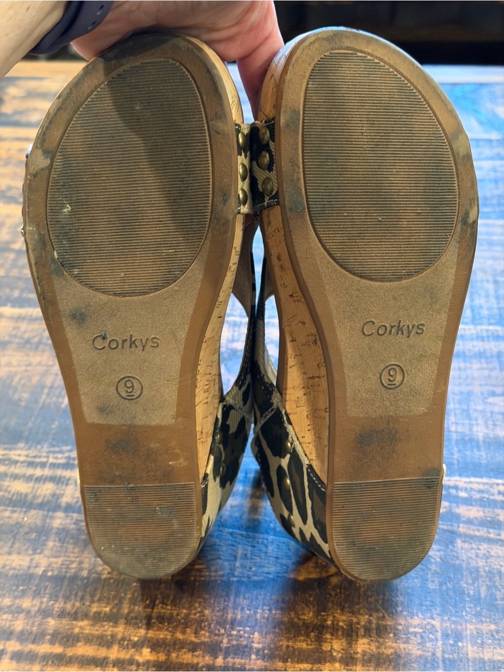Corkys Leopard-Print Slingback Wedges in Beige and Black - Picture 8 of 9